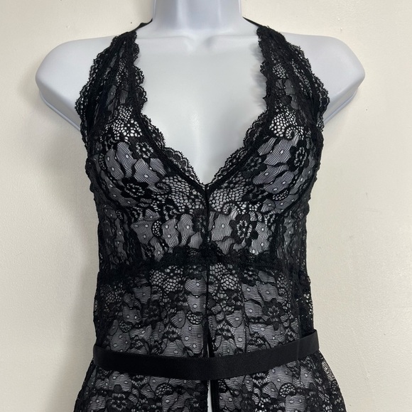Mapale Crotchless Bodysuit Womens Large Black Lace Sheer Lingerie Halter NWT NEW - Picture 4 of 13